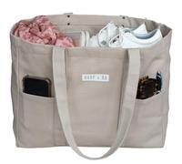 Extra Large Canvas Tote Bag - Utility with 2 Front Pockets and Laptop Sleeve, heavy duty everyday tote, Dusty Beige, L