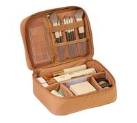 Extra Large Capacity Makeup Bag for Purse, Portable Zipper Make Up Pouch for Travel Accessories, Durable Zippers Design, Say Goodbye to Clutter, Comfortable Handle, Easy Carrying(Brown)