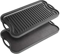 Thrink Cast Iron Reversible Griddle Plate 50.5cm, Double Sided Grill & Flat Top Pan, Pre-Seasoned Non-Stick Cooking Surface, Heavy Duty Heat Retention, Suitable for Induction Gas Electric Hob & Oven