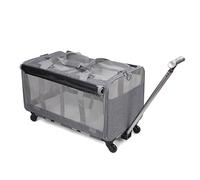 Extra Large Cat Bag Soft Side Wheeled Folding Small and Medium Dog Pet Bag, Two Spaces, with Wheels, Adjustable Dividers and Telescopic Handle, Suitable for Large Cats or Two Kittens (Gray)