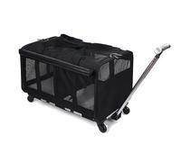 Extra Large Cat Bag Soft Side Wheeled Folding Small and Medium Dog Pet Bag, Two Spaces, with Wheels, Adjustable Dividers and Telescopic Handle, Suitable for Large Cats or Two Kittens (Black)