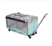 Extra Large Cat Bag Soft Side Wheeled Folding Small and Medium Dog Pet Bag, Two Spaces, with Wheels, Adjustable Dividers and Telescopic Handle, Suitable for Large Cats or Two Kittens (Blue)