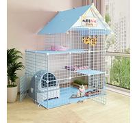 Extra Large Cat Cage, Portable Cat Cage, Indoor Cat Cages, Large Guinea Pig Cages, Collapsible Cat Cage, Large Exercise Place Ideal for 1-4 Cat (Blue 111 * 75 * 146cm)