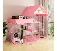 Extra Large Cat Cage, Portable Cat Cage, Indoor Cat Cages, Large Guinea Pig Cages, Collapsible Cat Cage, Large Exercise Place Ideal for 1-4 Cat (Pink 147 * 75 * 146cm)