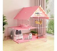 Extra Large Cat Cage, Portable Cat Cage, Indoor Cat Cages, Large Guinea Pig Cages, Collapsible Cat Cage, Large Exercise Place Ideal for 1-4 Cat (Pink 111 * 75 * 110cm)