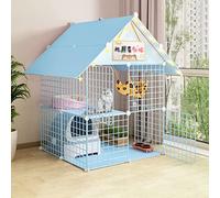 Extra Large Cat Cage, Portable Cat Cage, Indoor Cat Cages, Large Guinea Pig Cages, Collapsible Cat Cage, Large Exercise Place Ideal for 1-4 Cat (Blue 75 * 75 * 110cm)