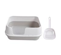 Extra Large Cat Litter Box, Semi Enclosed Splash Proof Kitty Litter Pan, Removable Litter Box with Scoop, Generous Size for Multiple Cats, Durable Plastic Material for Long Term Us (White)