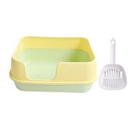 Extra Large Cat Litter Box, Semi Enclosed Splash Proof Kitty Litter Pan, Removable Safe Litter Box for Multiple Cats with Scoop, Durable Plastic Litter Box for Indoor Use (Yellow)