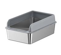 Extra Large Cat Litter Box,Stainless Steel,15cm Low Threshold,High Side Enclosure,With Filter Pedal,Non-Slip Feet on The Bottom,Easy to Clean,With Scoop,60x40x25cm (light grey)