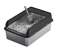 Extra Large Cat Litter Box,Stainless Steel,15cm Low Threshold,High Side Enclosure,With Filter Pedal,Non-Slip Feet on The Bottom,Easy to Clean,With Scoop,60x40x25cm (Black)