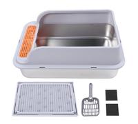 Extra Large Cat Litter Box, Stainless Steel Open Top Kitty Litter Pan with Leakproof Mat, Large Capacity Splash Proof Design for Multiple Cats Easy to Clean (Extra Large 32.7 X 24.4 X 31.5in)