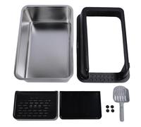 Extra Large Cat Litter Box with Scoop, High Sided Stainless Steel Litter Box for Big Cats, Anti Splashing Semi Closed Design for Easy Cleaning and Mess Free Environment (Black)