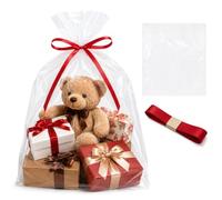 Extra Large Cellophane Bags for Hampers, 125X100CM Hamper Wrapping Cellophane Clear Gift Bags with Pull Bows for Basket Gift Wrap Birthday Wedding Baby Shower