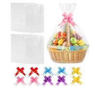 Extra Large Cellophane Bags for Hampers, 20Pcs 23"X35" Clear Hamper Wrapping Cellophane with 20 Pull Bows, Cellophane Wrap Bags for Birthday Party Gift Basket Hamper Kit Christmas Wrap(60CMX90CM）