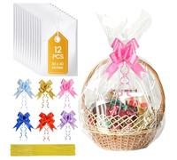 Extra Large Cellophane Hampers Bags With Pull Bows,12 Pack 30 x 40 Inches/75 x 100 cm Hamper Basket Gift Bags,Cellophane Wrap OPP Plastic bags for Wedding Birthday Holiday Party Presents Packaging