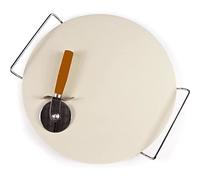 Extra Large Ceramic Pizza Baking Stone Set Chrome Stand 33CM + Free Pizza Cutter