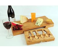 Extra Large Cheese Board with Integrated Speciality Knife / Cutlery Tool Compartment | Largest Cheese board with knife set | Bamboo Cheeseboard and knives Gift Set | Charcuterie Platter Serving Tray