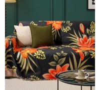 Extra Large Chenille Throw Blanket, Soft Plant Leaf Print Sofa Cover, Decorative Couch Blanket for 1-4 Seater, 180x130cm Red Floral Design