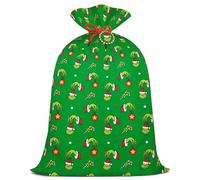 Extra Large Christmas Gift Bags Jumbo Plastic Green Elf Xmas Goodie Bags with Tag & Tie Giant Green Whoville Storage Bag 56x36IN for Winter Holiday Christmas Party Supplies
