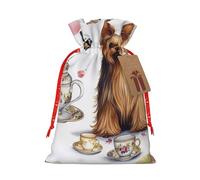 Extra Large Christmas Gift Bags with Tag Christmas Wrapping Bags Reusable Christmas Treats Bags Yorkshire Terrier Tea Party Butterflies Roses Drawstring Xmas Goodie Bags Party Favor Bags for Holiday