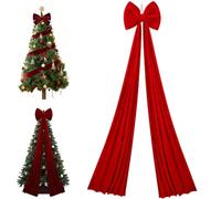 Extra Large Christmas Tree Topper Red Velvet Bow, 15.74 * 78.74in oversized Satin Ribbon bow tree topper, Perfect for Large Trees, Mantle, Porch Elegant Holiday Decor (Red)
