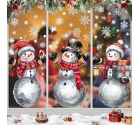 Extra Large Christmas Window Stickers,3 Sheets Snowman Christmas Window Clings Rustic Decals with Snowflake Xmas Decals for WinterIndoor Outdoor Home Holiday Party Store Office Glass Decor