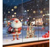 Extra Large Christmas Window Stickers, 35.4'' * 11.8" Large Christmas Window Clings Santa Claus and Reindeer with Castle Snowflake for Holiday Party Decorations Static Decals Window Display Showcase