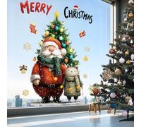 Extra Large Christmas Window Stickers, 35.43‘’ *11.81‘’ Merry Christmas Window Clings 2 Sheets Santa Claus Snowman Xmas Tree Glass Stickers with Snowflakes for Winter Holiday Décor