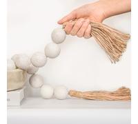 Extra Large Chunky Wood Bead Garland with 1.6" Diameter Wooden Beads, 67" Long Wooden Beads Garland with Tassels, Decorative Beads for Boho, Farmhouse Home Decor[Rustic White,41 Inches]