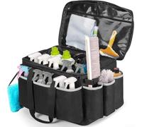 Extra-Large Cleaning Caddy With Hard Bottom, Polyester Organizer Tote Bag With Padded Handle And Detachable Shoulder Strap For Car Washing, Gardening, Painting Tools