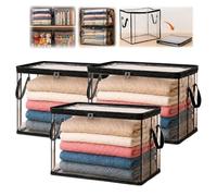 Extra Large Clear Pvc Storage Bags with Zipper Handles, Pvc Organizer Bag, Heavy Duty Thick Plastic Clear Storage Bins for Clothes, Blankets and Toys Moving Foldable Closet Organizer (Black-3PC, M)