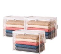 Extra Large Clear Pvc Storage Bags with Zipper Handles, Pvc Organizer Bag, Heavy Duty Thick Plastic Clear Storage Bins for Clothes, Blankets and Toys Moving Foldable Closet Organizer (White-3PC, L)