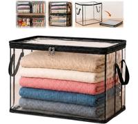 Extra Large Clear Pvc Storage Bags with Zipper Handles, Pvc Organizer Bag, Heavy Duty Thick Plastic Clear Storage Bins for Clothes, Blankets and Toys Moving Foldable Closet Organizer (Black-1PC, L)