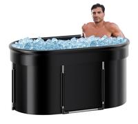 Extra-Large Cold Plunge Tub with Thermal Lid, Foldable Ice Bath Tub for Recovery, 110cm Plastic Barrel & 55cm Depth, Portable Insulated Soaking Tubs for Fitness & Soreness Relief Black