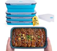 Extra Large Collapsible Food Storage Containers with Lid & Air Vent, 81 oz, 4 Pack, XXL Collapsible Marinade Container BBQ Prep Foldable Silicone Containers, Microwave Freezer Dishwasher Safe, Blue