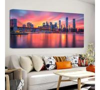 Extra Large Colourful New York Manhattan Night View Brooklyn Bridge Background Painting Canvas Artwork For Living Room 50x100cm No frame