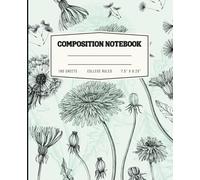 Extra Large Composition Notebook: Green Floral Illustration Dandelion Journal for Girls and Women | College-Ruled 180 Lined Pages