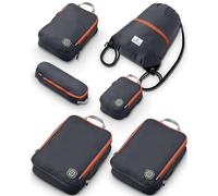 Extra Large Compression Packing Cube 6 Piece Set for Travel and Check Luggage by TRIPPED Travel Gear, Grey/Orange, 15.7x11x4 inches