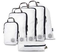 Extra Large Compression Packing Cube 6 Piece Set for Travel and Check Luggage (White/Grey)