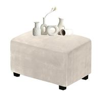 Extra Large Cream Velvet Footstool Cover Stretch Rectangular Furniture Protector with Elastic Bottom Ideal for Living Room Folding Storage Ottoman Cover