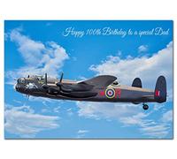 Extra Large Dad 100th Birthday Card - XL Big thick A4 size - Cool Lancaster Airplane WW2 Art - Special Age Year Traditional Greeting - Huge Happy Wishes Him Men Male - UK Eco-Friendly