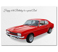Extra Large Dad 60th Birthday Card - XL Big thick A4 size - Cool Classic 1973 Capri Mk 1 Car Art - Special Age Year Traditional Greeting - Huge Happy Wishes Him Men Male - UK Eco-Friendly