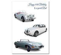 Extra Large Dad 80th Birthday Card - XL Big thick A4 size - Cool Classic Car Vintage Collage Art - Special Age Year Traditional Greeting - Huge Happy Wishes Him Men Male - UK Eco-Friendly