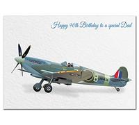 Extra Large Dad 90th Birthday Card - XL Big thick A4 size - Cool Classic Spitfire WW2 Plane Art - Special Age Year Traditional Greeting - Huge Happy Wishes Him Men Male - UK Eco-Friendly