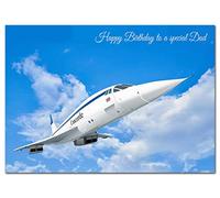 Extra Large Dad Birthday Card - XL Big thick A4 size - Special Traditional Bday Greeting Men Him - Unusual Cool Iconic Concorde Airplane Art - Huge Happy Wishes - UK Eco-Friendly