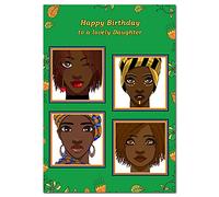 Extra Large Daughter Birthday Card for Her - Black Ethnic Afro Caribbean - XL Big thick A4 size - Female Women Girl Huge Happy Wishes - Collage Art - UK Eco-Friendly