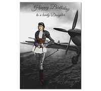 Extra Large Daughter Birthday Card - XL Big thick A4 size - Special Beautiful Greeting for Women Her Female - Black White Spitfire Airplane Art - Nice Huge Happy Wishes - UK Eco-Friendly