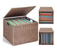 Extra Large Decorative File Box 18 x 16 x 13 in Wicker Seagrass File Basket Organizer for Letter & Legal Size Hand Woven Hanging Filing Cabinet with Lid for Home Office Decor Paper Rope,Dark Brown