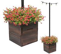 Extra Large Decorative Wooden Planter with Universal Pole Support for String Light Poles, Umbrellas, Bird Feeders. Solid Wood Outdoor Garden Patio Box for Plants or Flowers, 17"x17"x18", Brown