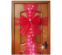 Extra Large Deluxe Christmas Fabric Door Bow & Ribbon Full Wrap White LED Light Wedding Traditional Xmas Party Gifts Outdoor Front Door (Red with LED)